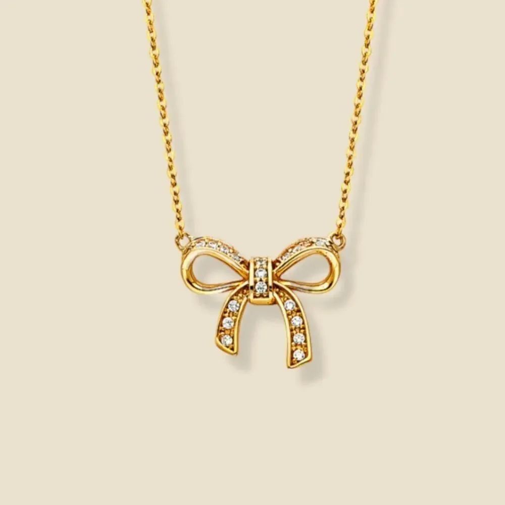 Cute bow 14k real solid gold Necklace perfect gift for anyone and any occasion